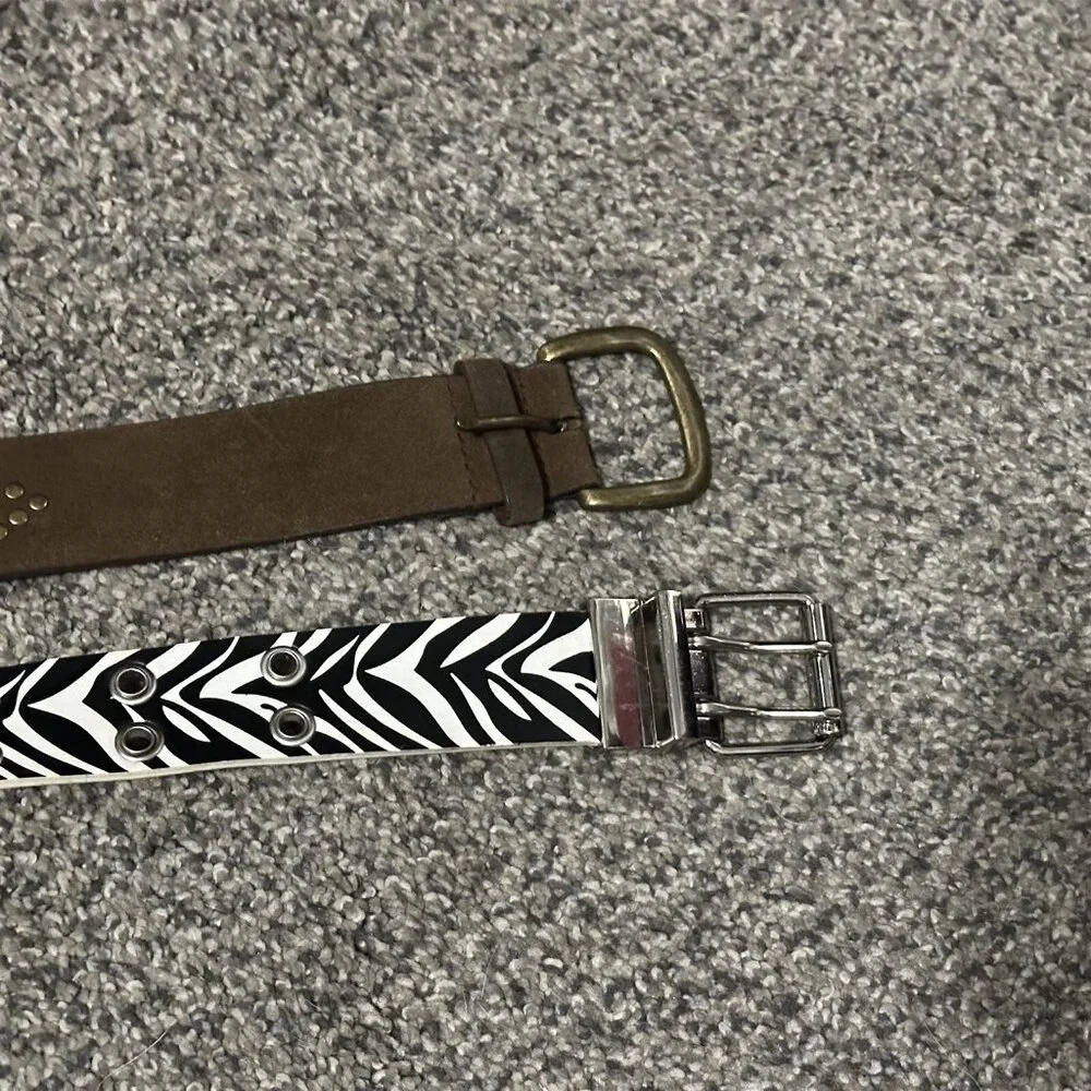 Womens Belts Set of 2 Suede Leather Studded and Animal Zebra Print